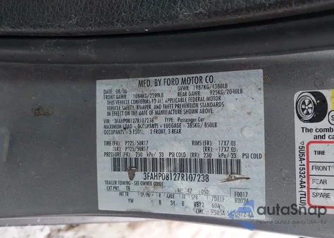 2007 Ford Fusion Sel z USA, uszkodzony, nr VIN 3FAHP08127R107238